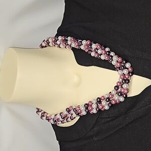 Faux Pearl 4 Row Necklace